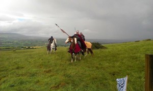 Celtic cavalry at Grianan fort re-enacting battle scene